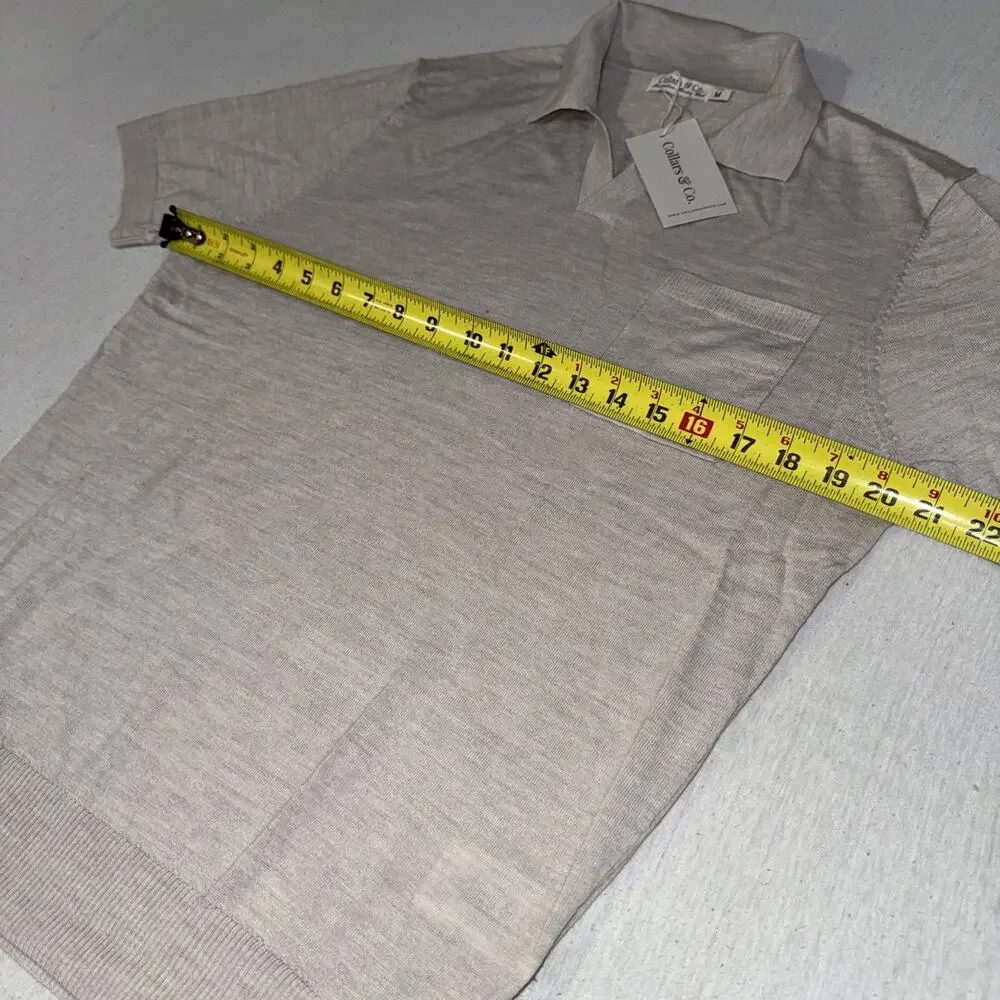 Collars & Co. Australian Marino Wool Short Sleeve Polo Tan Men’s Medium NWT